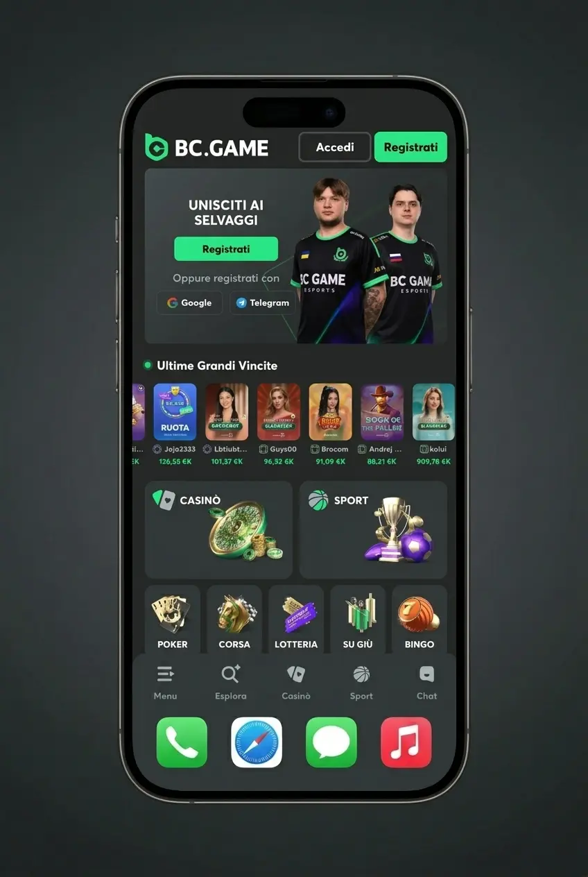 Registrazione tramite l'app mobile BC Game