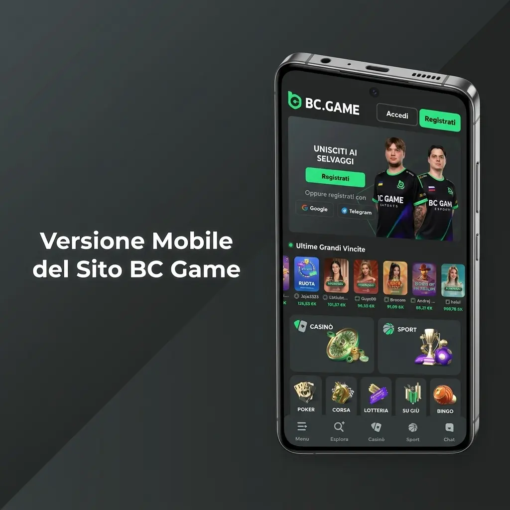 Versione mobile del sito BC Game su smartphone e tablet